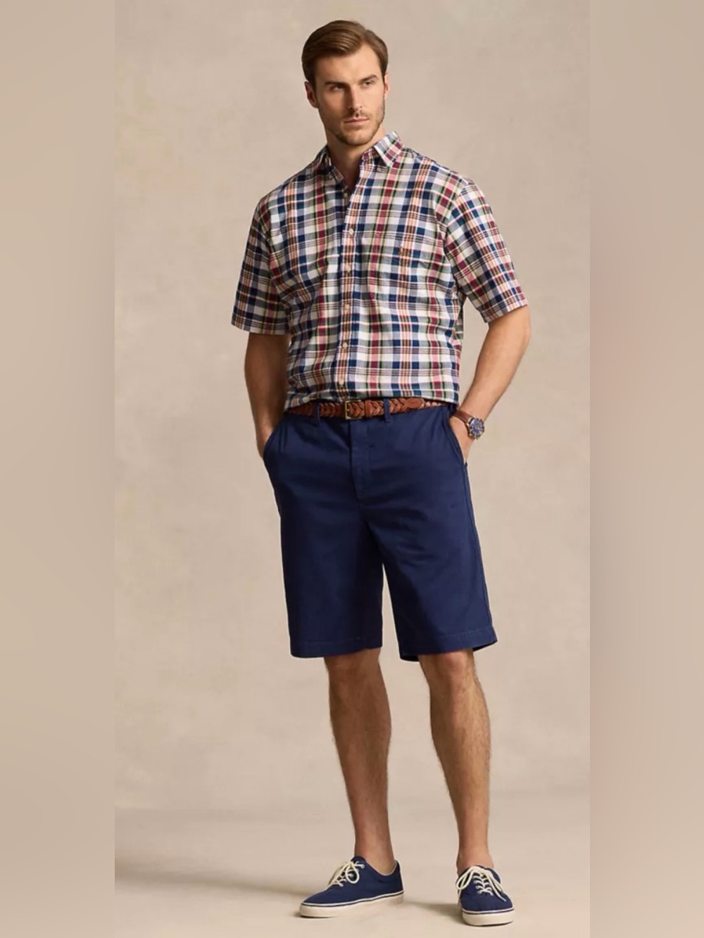 Polo by Ralph Lauren Navy Flat-Front Men's Classic Fit  Stretch Chino Short 48 B